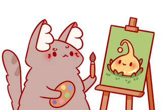 Cat is carefully drawing a slime on grass